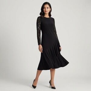 Lauren Ralph Lauren Black Long-Sleeve Sequin-Sleeve Midi Dress